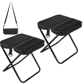 fanivshi Camping Stool 2 Pack,13.5 Inch Collapsible Folding Portable Retractable Telescoping Foldable Stool for Adults Outdoor Camping Fishing Hiking Carrying Straps(Black).