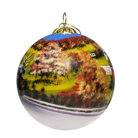 Art Studio Company Hand Painted Glass Christmas Ornament - Covered Bridge Vermont