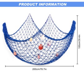 Fishing Net Decoration with Shells 6.5 X 3.3Ft Blue Decorative Fishing Net Nautical Wall Hanging Fish Nets Decor Netting for Wall Frame Photo