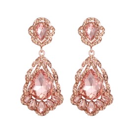 Tuliper Teardrop Austrian Crystal Earrings for Women, Hypoallergenic Alloy Waterdrop Dangle Jewelry, Elegant Gift for Wedding Everyday Champagne RoseGold
