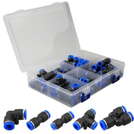 oupados 46 Pieces Air Push Quick Fittings Pneumatic Tube Connector Pneumatic Fittings Suitable for Nylon Tube Air Hose Quick Connection (10×PU-8, 10×PV-8, 10×PE-8, 10×PY-8, 2×PG6-4, 2×PG8-6, 2×PG8-4)