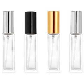 Sndperiexam 4 Pcs 10ML Travel Refillable Glass Mini Perfume Bottles, Fine Mist Perfume Atomizer, Transparent Small Empty Sample Containers,For Perfume, Toner, Lotion(Gold/Sliver/Black Lid)