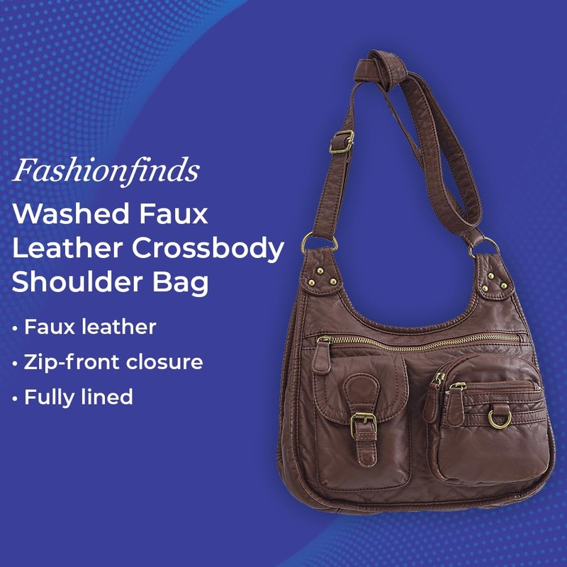 SAGEFINDS Washed Faux Leather Crossbody Shoulder Bag, Soft and Lightweight