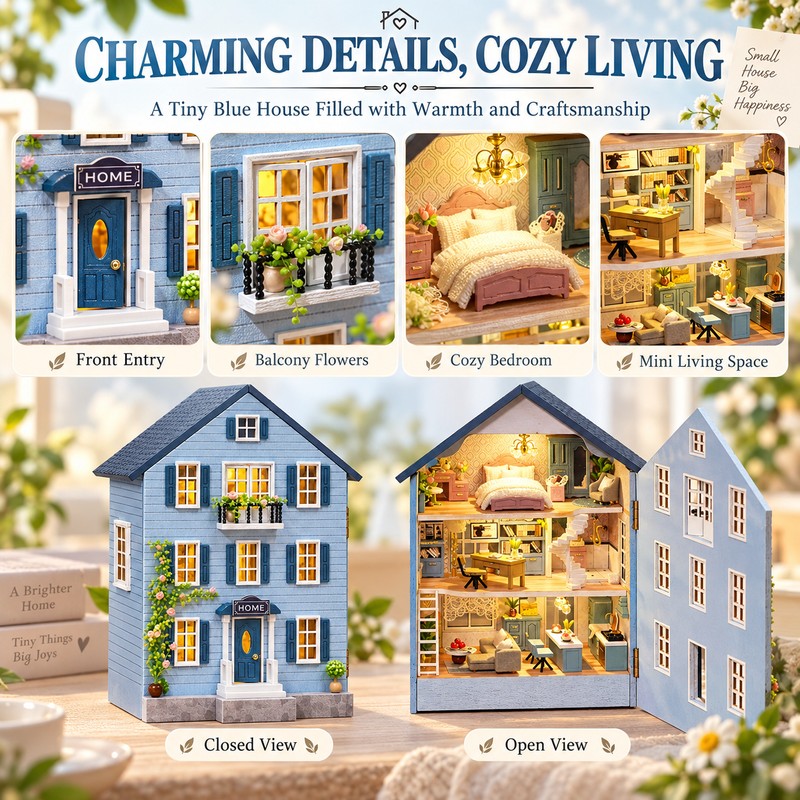 DIY Miniature House Kit with Furniture and LED Light, Wooden