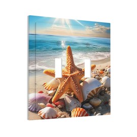 CZRPKEN Decorative Light Switch Cover Plate Beach Starfish Seashell Hawaiian Ocean Theme 2 Gang Wall Plate Oversized Double Toggle Two Switch Wall Cover Plate Dual Device Electrical Face Plate
