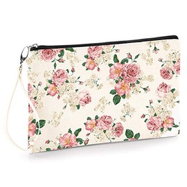 Floral Make Up Pouch - Cute Makeup Bags MakeUp Bag Pink Flowers Gift Pencil Case Pouch (Floral)