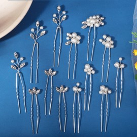 13 Pieces Pearl Crystal Bridal Hair Pins Rhinestone Flower Wedding Hair Pieces Prom Accessory for Women Wedding Hairstyles