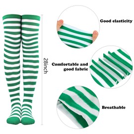 CABAX Over Knee Striped Socks Novelty Costume Opaque Long Thigh High Socks for Women Girls for Holidays Saint Patrick Day, Green