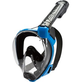 Cressi Baron Adult Unisex Full Face Mask, Large Vision Snorkelling Mask with Respirator Tube, Black/Blue, S/M