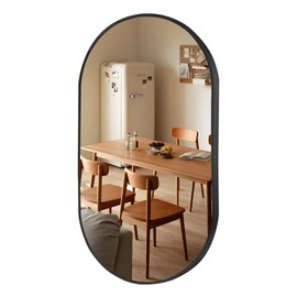 FARMER Oval Mirror Black, 24"x36" Oval Bathroom Mirror, Metal Frame Wall Mirror, Black Mirror, Wall Mounted Bathroom Vanity Mirror for Bedroom, Living Room, Entryway, Vertical or Horizontal