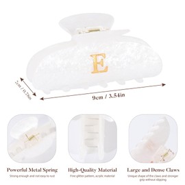 HAIMEIKANG Acrylic Letter Hair Clips For Women - White Hair Claw Clips for Bridal Monogram Hair Claw Alphabet Hair Clip,Large Claw Clip for Thick Hair