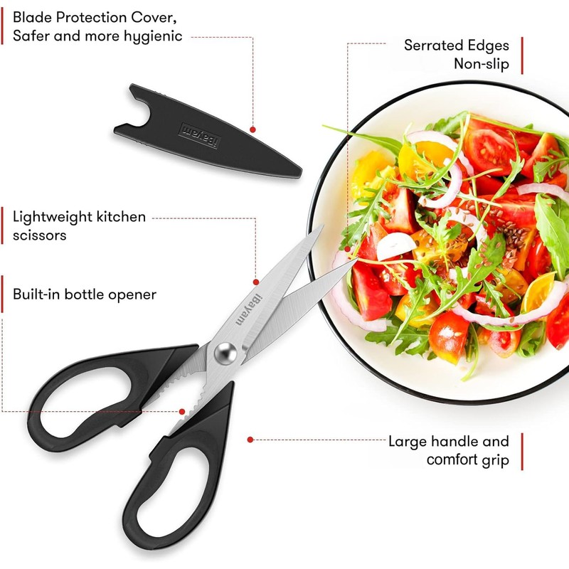 iBayam All Purpose Kitchen Scissors, Kitchen Shears with Protective Sheath