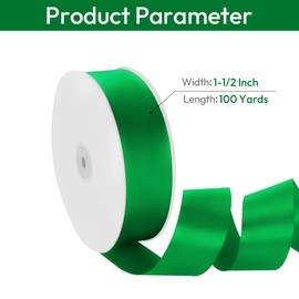 Isaspire 1-1/2" Width x 100 Yards Satin Ribbon, Green Ribbon Perfect for DIY Craft, Bows, Gift Wrapping, Flower Bouquet, Valentine's Day, Christmas and Party Decoration