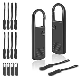 CooBigo 4 Pack Metal Zipper Slider Replacement + 8 Pack Nylon Zipper Pulls for Suitcase, Luggage, Backpack, Golf Bag, Jacket, Clothe, Boot Zipper Pull Repair(Black)