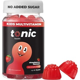 Tonic Health Kids Multivitamin Gummies – 14-in-1 Complete Nutrition with Vitamins A, C, D, E & Zinc, No Added Sugar, Vegan, Strawberry Flavour – 60 Count, 1-Month Supply for Ages 3-12