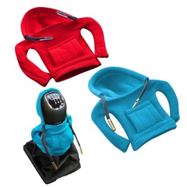 WUDQIJI Car Gear Knob Cover, Pack of 2, Gear Knob, Hoodie, Gear Knob Cover, Dustproof Protection for Car, Decorative (Red, Blue)