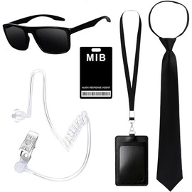 TOEECY Agent Costume Accessory Set Spy Accessories with Security Baseball Cap, Black Sunglasses, Work Card, Card Holder, Earplug Set for Party Role Play (B)