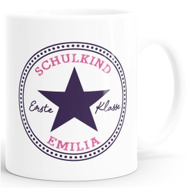 SpecialMe® Tasse Geschenk Einschulung 2025 personalisiert mit Namen Kindertasse mit Sternmotiv Jungen Mädchen Weiss standard