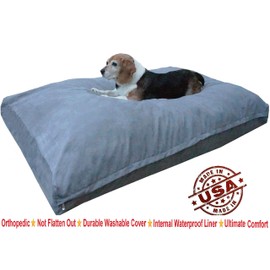 Dogbed4less Medium Memory Foam Dog Bed Pillow with Orthopedic Comfort, Waterproof Liner and Grey Microsuede Pet Bed Cover 37X27 Inches