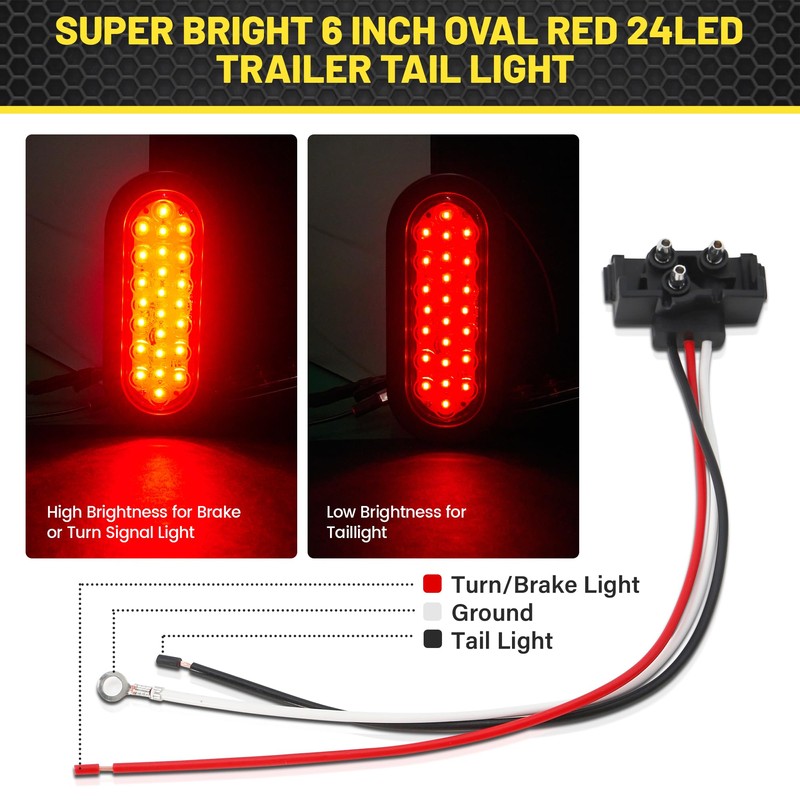 Oyviny 6 Inch Oval Red LED Trailer Tail Lights W/Light