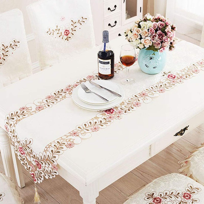 LeLehome 15 X 69 Inch Lace Table Runner, Flowers Embroidery