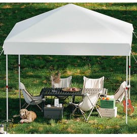 10x10 Pop Up Canopy Tent，Gazebos One-Button Instant Setup, Heavy-Duty 210D Oxford Fabric & Rust-Proof Frame - 3 Adjustable Heights, Roller Bag, 4 Sandbags - UV Protection for Beach, Party