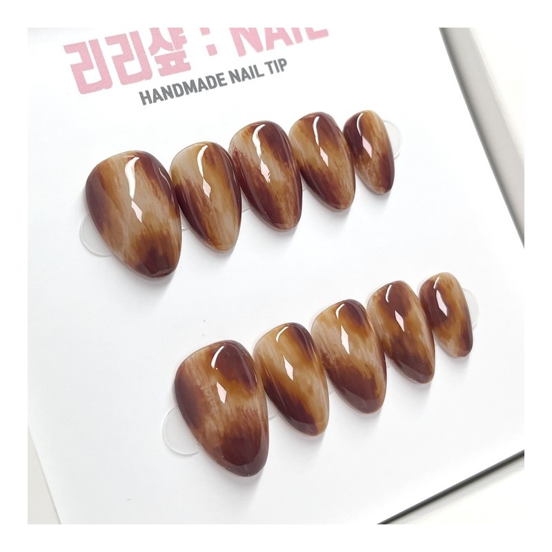 Caramel Wood Handmade Nail Tips - Short Ballerina / 카라멜