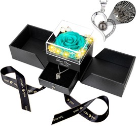 ENERLEAF - Rosa real preservada, flores eternas, regalos para mamá, abuela, esposa, novia en el día de la madre, cumpleaños, San Valentín, Navidad, aniversario, regalos románticos para ella con collar "I Love You"