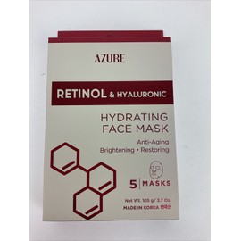 AZURE Retinol & Hyaluronic Hydrating Facial Sheet Mask Anti Aging 5 Pack