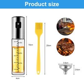 Ölsprüher Flasche, 100ml Ölsprüher für Kochen mit Skala, Öl Sprühflasche Für Speiseöl Für Ölspray Salate Grillen Und Backen Edelstahltrichter Inklusive