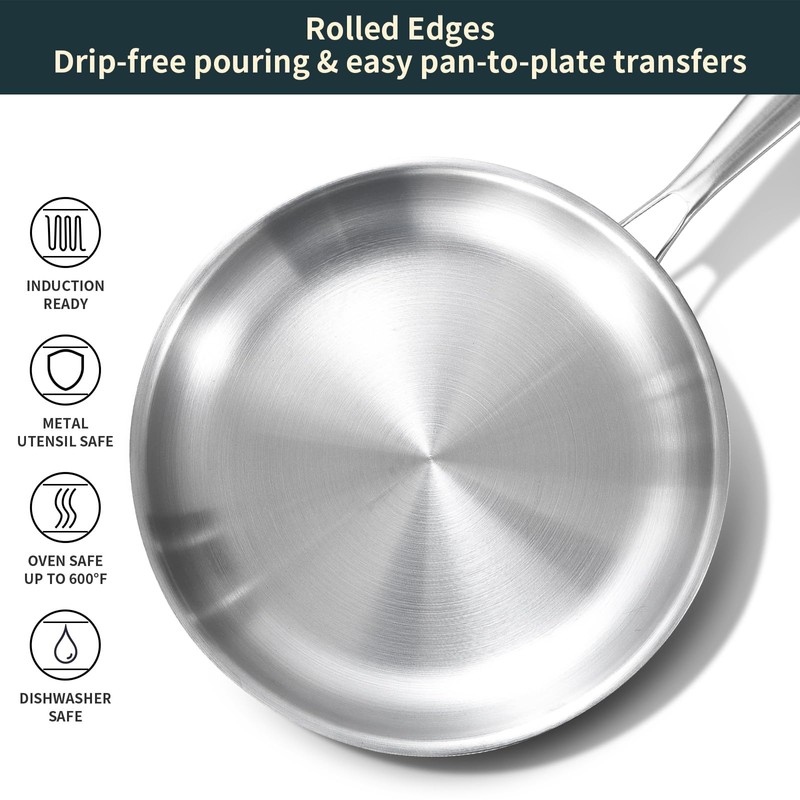 DELARLO Full Clad Tri-Ply Stainless Steel Frying Pan 10 inch,