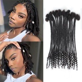 100% Real Human Hair 0.4cm Width 8-12 Inch Loc extensions Human Hair with Curly Ends 30 Strands per pack Full Handmade Dreadlock Extensions Can be dyed (Natural Black Color, 10 Inch-30 Strands)