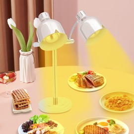 Food Heat Lamp, Commercial Food Warmer, 2-Head Food Warming Light, 250W Portable Electric Heating Lamp, Stainless Free-Standing Catering Heating Lamp for Kitchen Cafeteria Restaurant Buffet