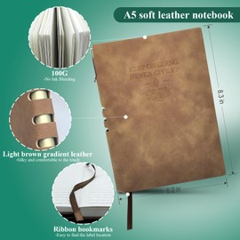 GLAM GROVE A5 Softcover Leather Lined Journal Notebook with Pen - 256 Pages of 100G Thick Paper, Includes Index Tab Stickers - Ideal for Writing, Travel, Work, and School (5.8" x 8.3", Brown)
