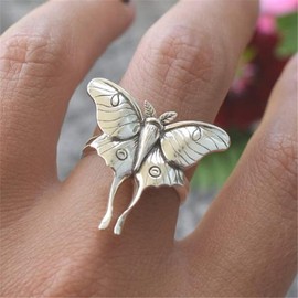 XRCXBLSC Vintage 925 Sterling Silver Butterfly Bride Ring for Women, Wedding Promise Statement Anniversary Ring, Ethnic Boho Chic Hand Made Jewelry, Fashionable Animal Jewely Gift T 1/2