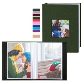 Benjia Small Photo Album 6x4 2 Packs, Each Pack holds 100 Pockets, Slip in Mini Linen Top Loading Photo Albums Holds Portrait Only 10x15cm Picture Green