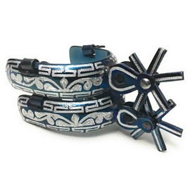 Generic Mexican Charro Blue Spurs, Western Saddle Riding Spurs, Espuelas Charras, silver