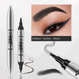 Eyebrow Pencil And Eyeliner Pencil, Magic Microblading Eyebrow Pen With Black Liquid Eyeliner Pen, Waterproof Smudgeproof 24h Long Lasting Brow Pen For Natural Look Eye Brow Eye Makup (Black)