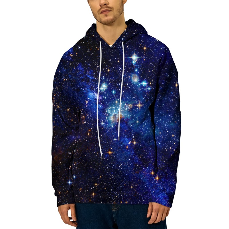 YAJOOEY Men Women Galaxy Pullover Unisex Graphic Hooded Sweatshirt 3D