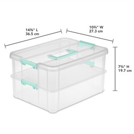 Sterilite Stack and Carry 2 Layer Handle Box, Stackable Plastic Small Storage Container with Latching Lid, Bin to Organize Crafts, Clear, 8-Pack