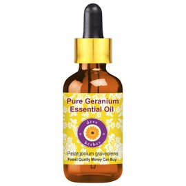 Deve Herbes Pure Geranium Essential Oil (Pelargonium graveolens) with Glass Dropper Steam Distilled 30ml (1 oz)