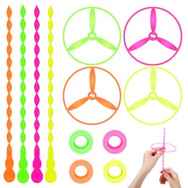 Sotiff 100 Sets Flying Disc Toys Twisty Pull String Flying Saucer Bulk Pull Helicopter Toy Twist Disc Flyer Saucers with Launcher Rings and Twist Sticks for Kids Party Favor Prizes, 4 Random Color