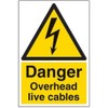 V Safety Danger, Overhead Live Cables Warning Sign - 200mm