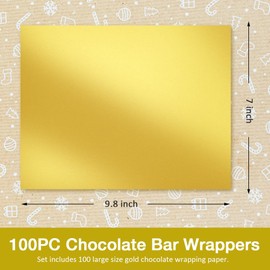 Eolilim 9.8 x 7 Inch Chocolate Bar Wrappers 100PC, Gold Candy Bar Wrappers with Thick Backing, Chocolate Wrappers Packaging for Chocolate, Candies
