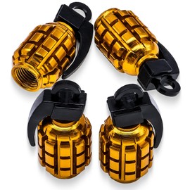 MEAJOO 4 PCS Grenade Style Tire Valve Stem Caps, Stainless Steel Tire Valve Caps Wheel Valve Caps for Cars,Trucks, SUV, Motorcycles, Bicycles (Gold)