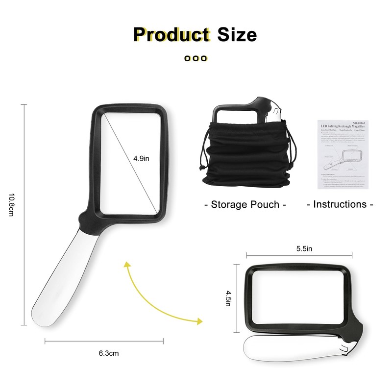 Arsir 3X Folding Magnifying Glass with Light, Retancular Lighted Magnifier