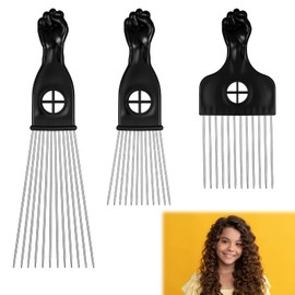 Xinzistar Afro-Kamm, Metall, verschiedene Längen, Afro, Pick, Kamm, Frisierkamm, Bürste, Afro, für Männer und Frauen, 3 Stück