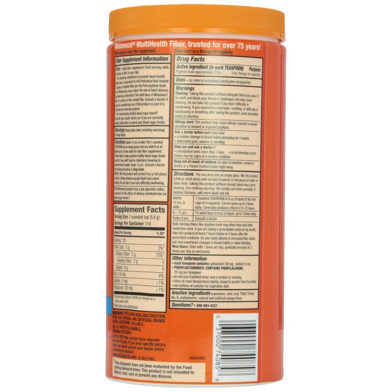 Metamucil, Smooth Texture, Sugar Free, Orange,Powder, 23.4 oz