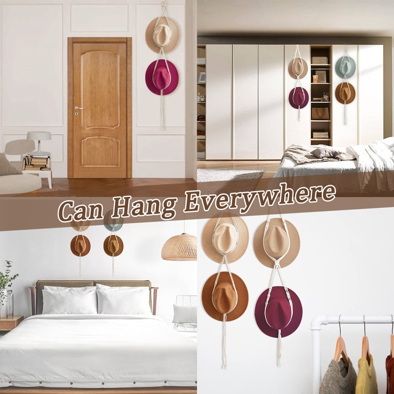 2PCS Hand Weaving Hat Rack, Wide Brim Boho Hat Hanger,