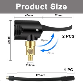 Pack of 2 Car Valve Lever Connector and 17.3 cm Hose, Adapter French Valve to Car, Ideal for Tyre Inflation and Vehicle Maintenance, Compatible with Car, Motorcycle and Bicycle